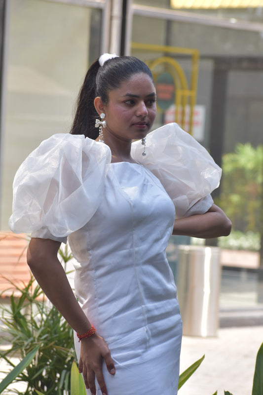 Satin puff char dress